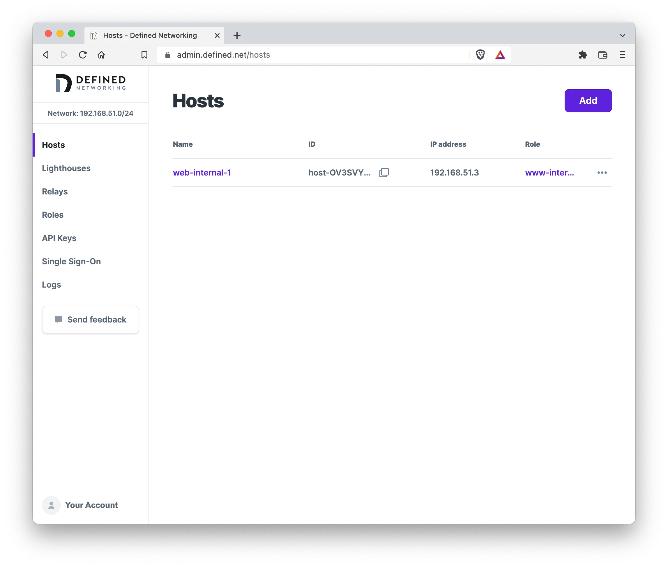 Defined Networking admin panel