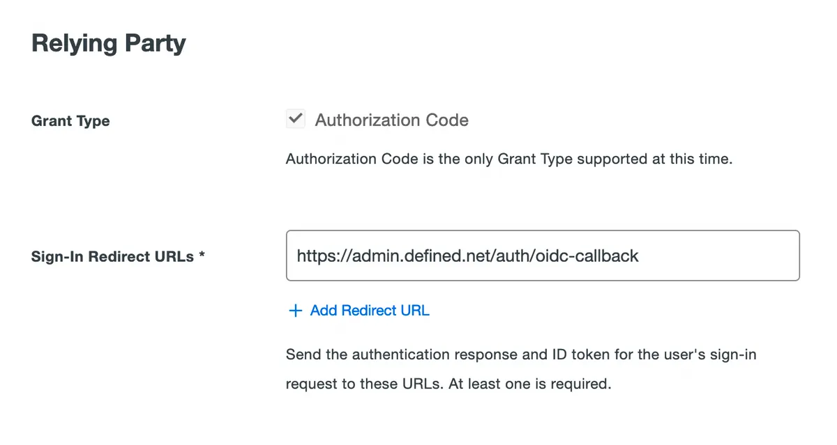 Form showing our callback inputted into a field named "Sign-in Redirect URLs"