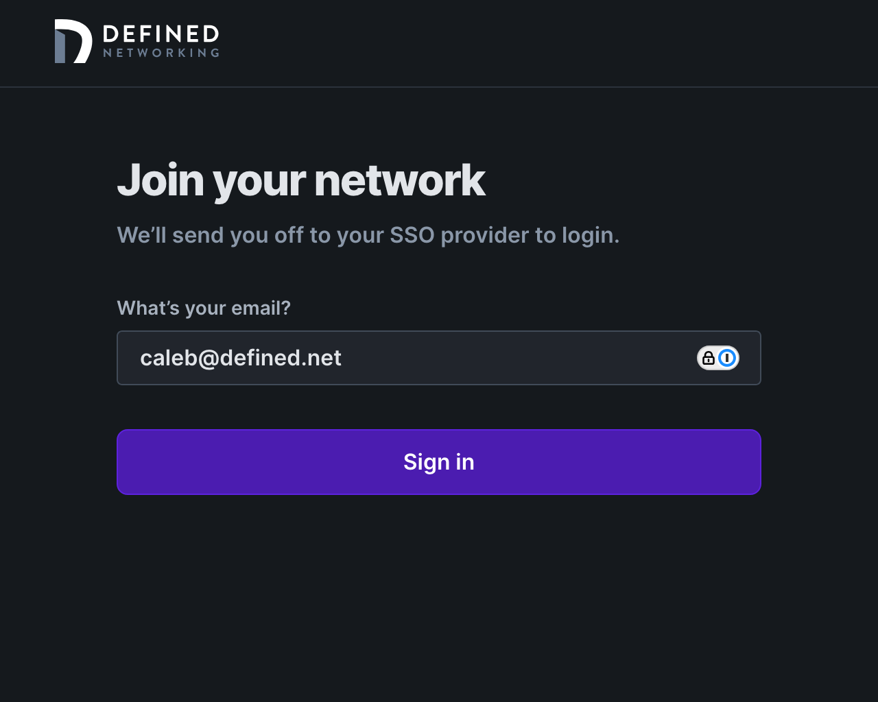 DNClient Desktop SSO login form showing email input field