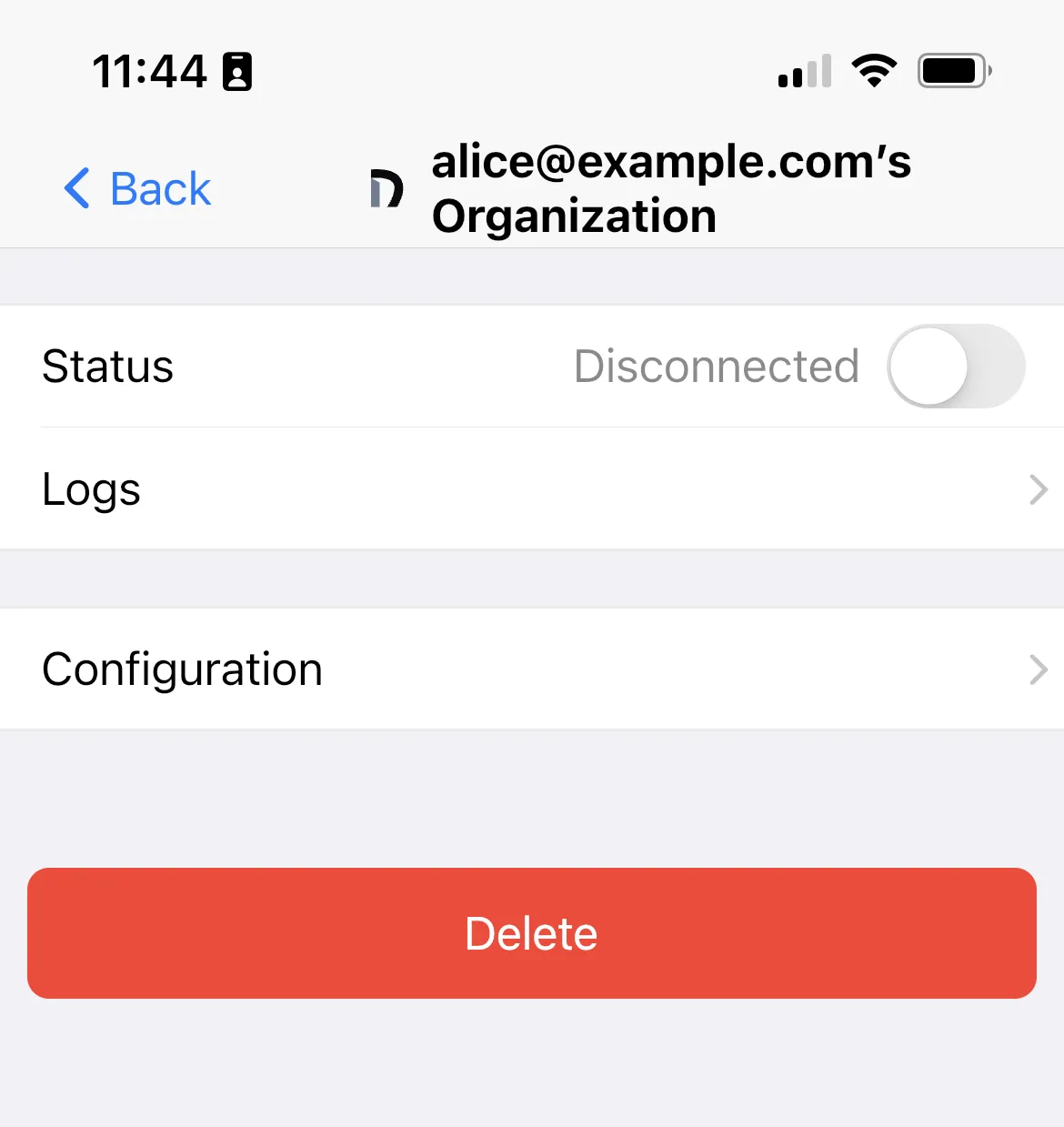 Nebula site details page in the mobile app, shows a 'Logs' option third from the top